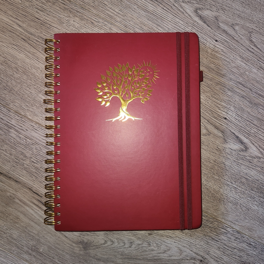 Elegant Red Journal with Gold Tree Design